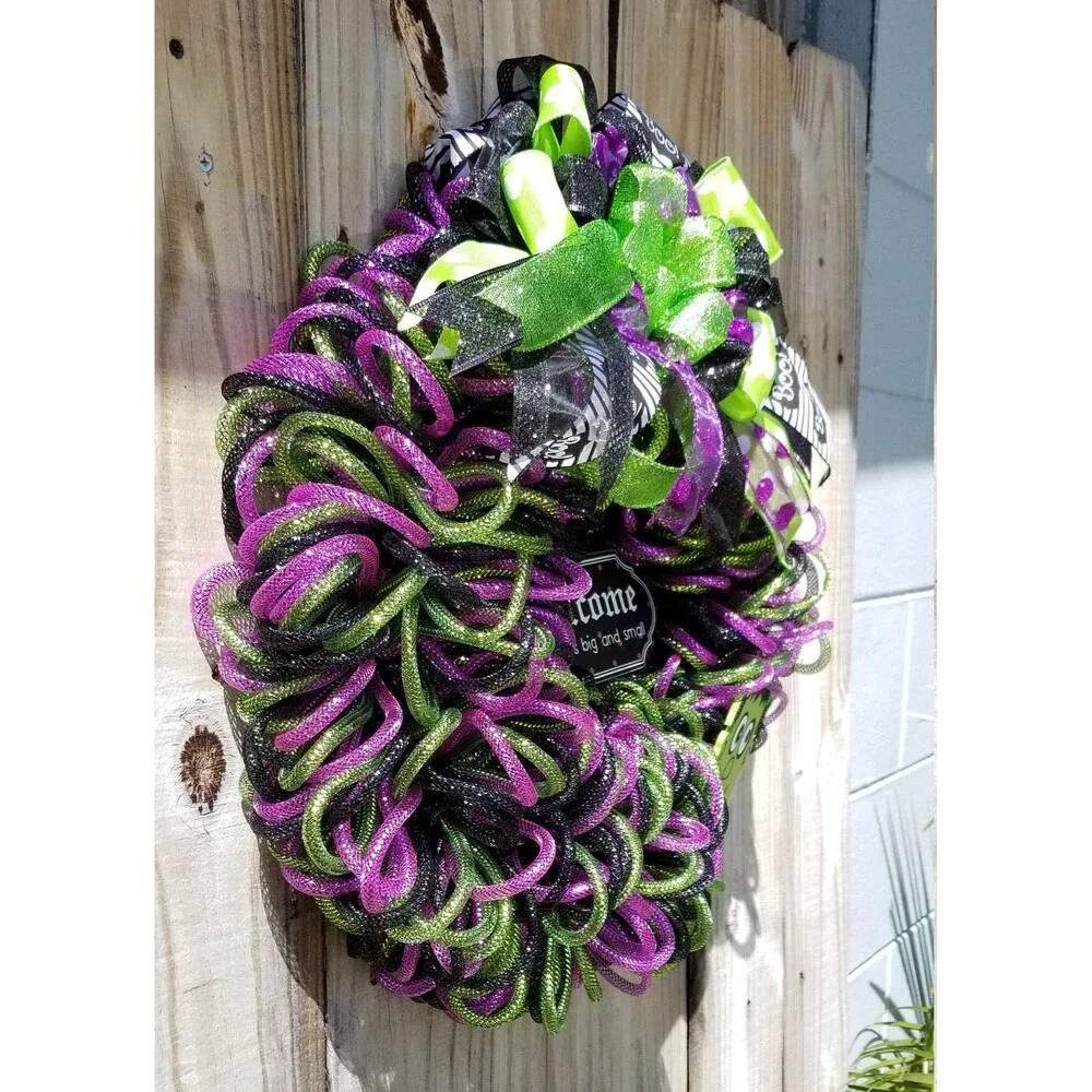 Halloween Monster Mash Bubble Tube Mesh Welcome Wreath front Door Decor